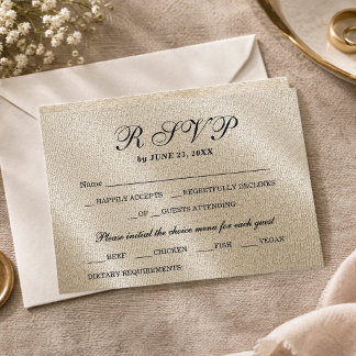 Ivory Rustic Linen Beige Elegant RSVP Reply Card