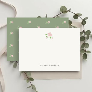 Ivory & Sage   Blush Floral Flat Wedding  Thank Yo You Card