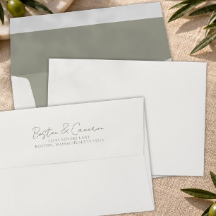 Ivory Sage Elegant Script Wedding Return Address Envelope