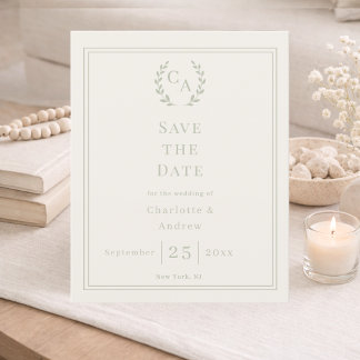 Ivory sage green budget wedding Save the Date Flyer