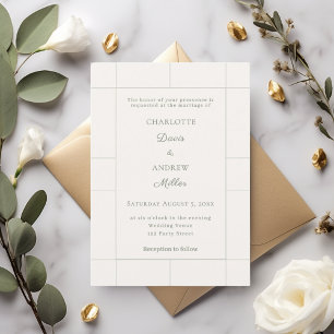 Ivory sage green checked modern Wedding Invitation
