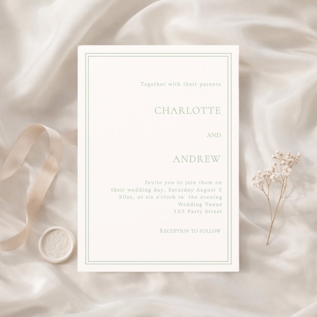 Ivory sage green elegant simple luxury wedding invitation (Creator Uploaded)