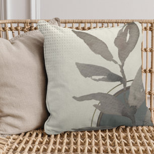 Ivory Sage Green & Grey Simple Watercolor Leaves Cushion