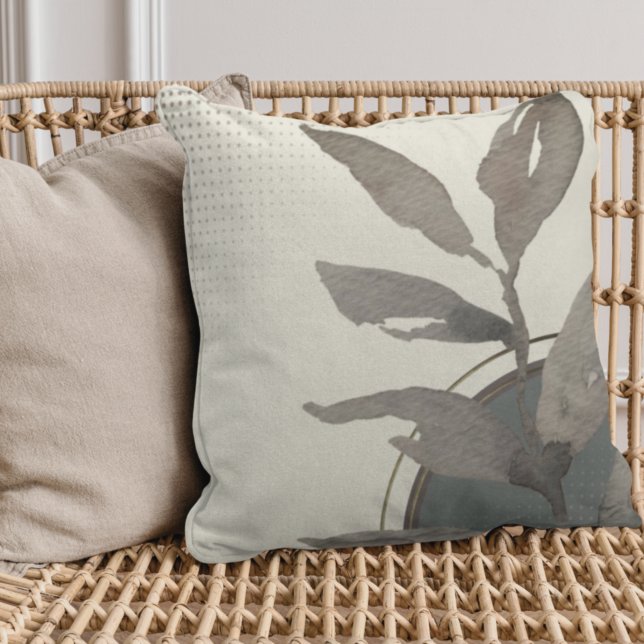 Ivory Sage Green & Grey Simple Watercolor Leaves Cushion (Creator Uploaded)
