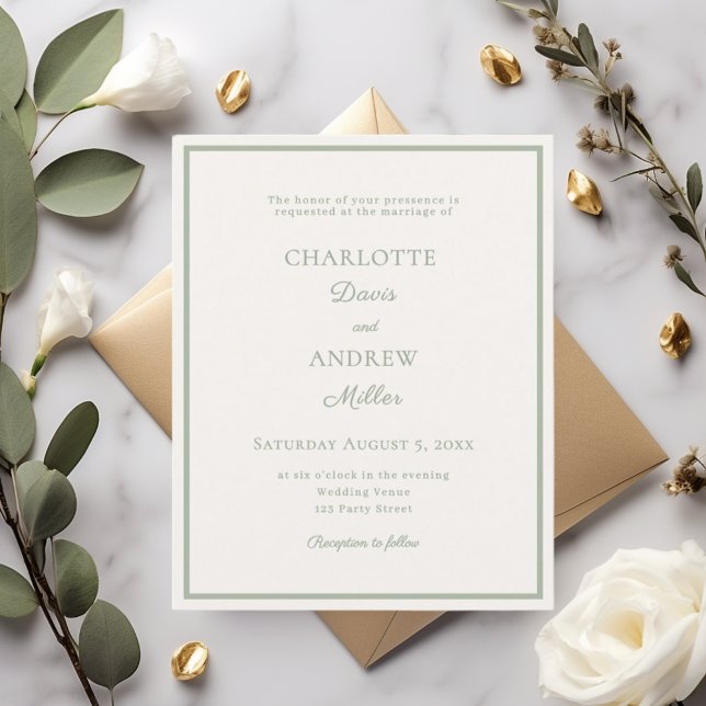 Ivory sage green minimalist wedding invitation (Creator Uploaded)