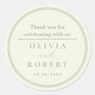 Ivory Sage Green Minimalist Wedding Thank You Classic Round Sticker
