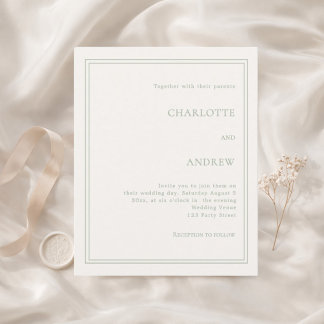 Ivory sage green simple luxury wedding invitation
