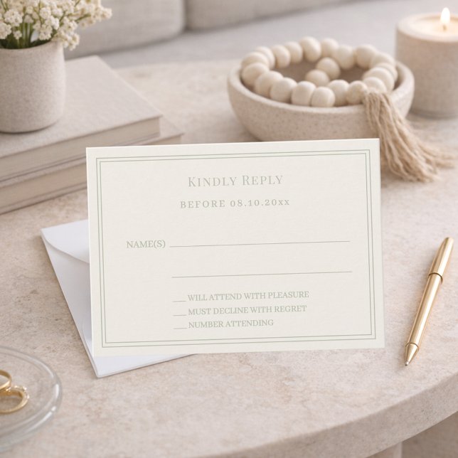 Ivory sage green wedding response RSVP Card (Creator Uploaded)