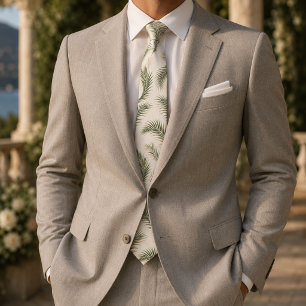 Ivory Sage Palm Leaf Coastal Botanical Tie