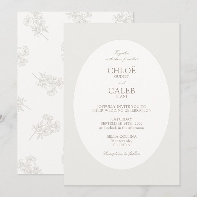 Ivory & Sand | Botanical Oval Wedding Invitation (Front/Back)