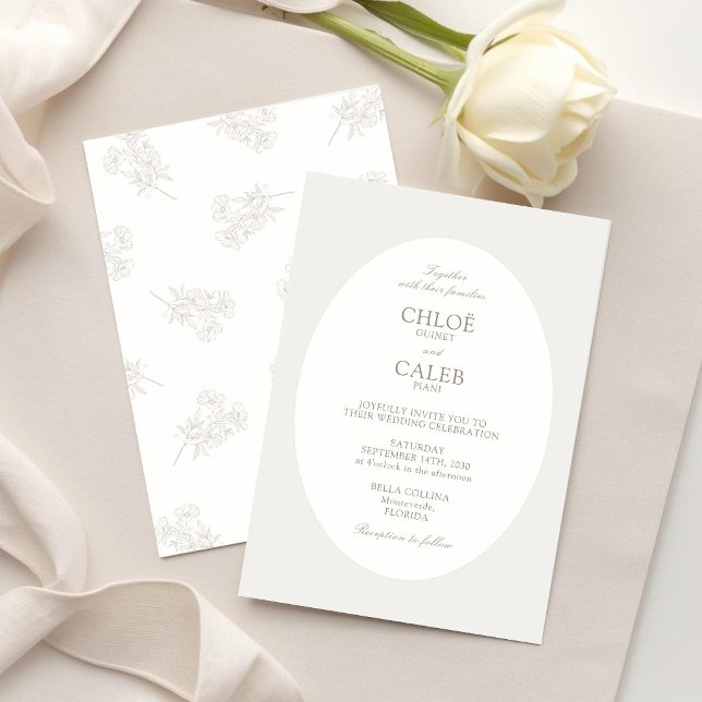 Ivory & Sand | Botanical Oval Wedding Invitation (Creator Uploaded)