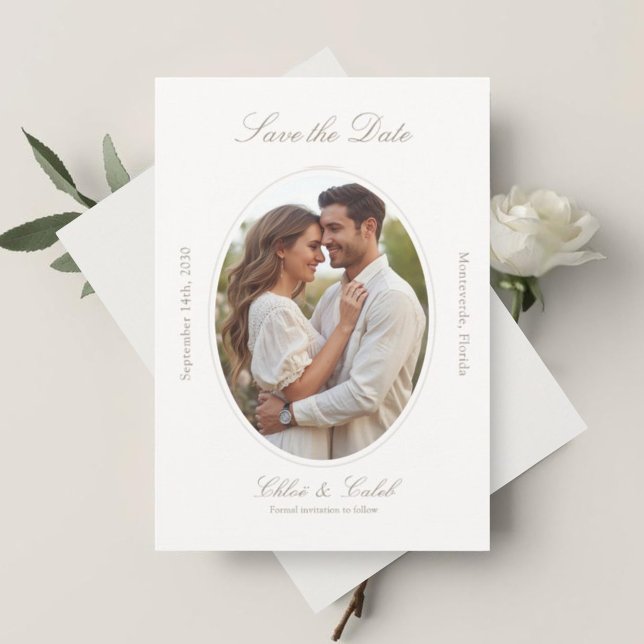 Ivory & Sand | Chic Script Wedding Save The Date (Creator Uploaded)
