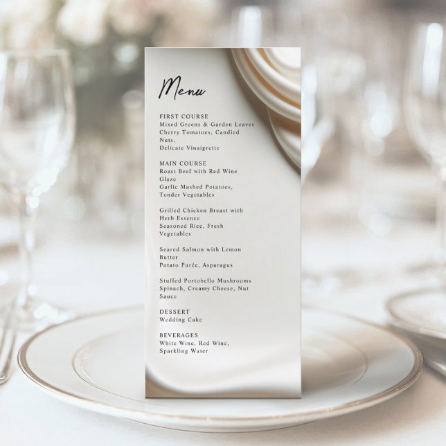 Ivory satin elegance wedding menu (Elegant Ivory Satin Wedding Menu Card | Luxury Wedding Stationery)
