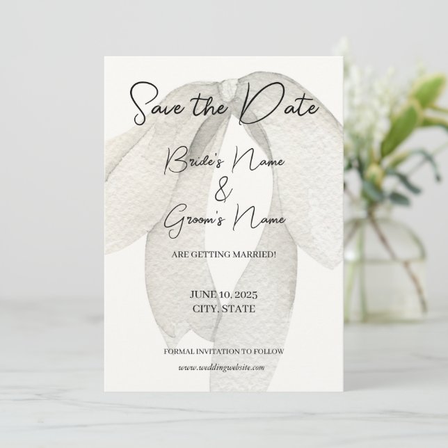 Ivory Satin White Bow Save the Date Invitation (Standing Front)