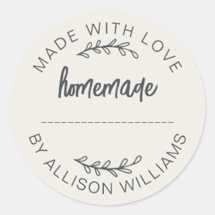 Ivory Script Made With Love Homemade Food Jar Classic Round Sticker