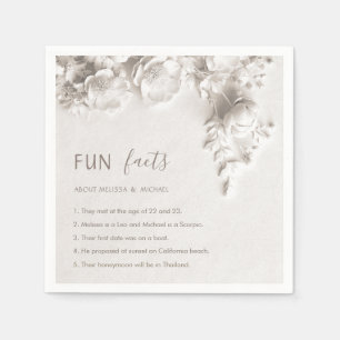 Ivory Sculptural Flowers Roses Fun Facts Wedding  Napkin