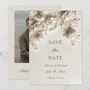 Ivory Sculptural Flowers Wedding Save The Date