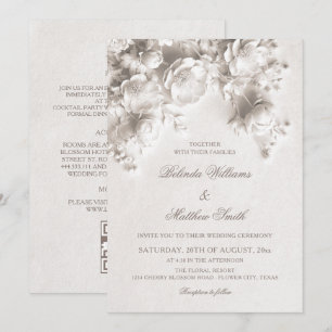 Ivory Sculptured 3D Roses All-In-One Wedding Invitation