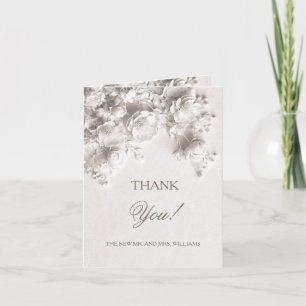 Ivory Sculptured Flowers Wedding Photo Thank You Card