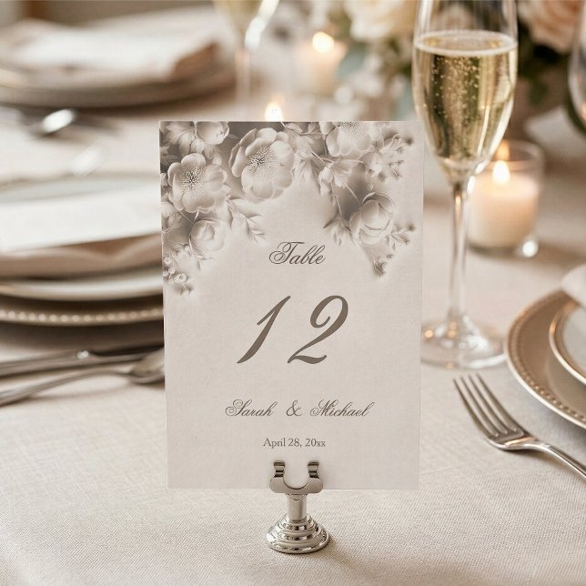 Ivory Sculptured Flowers Wedding   Table Number (Creator Uploaded)