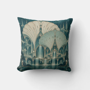 Ivory Seashell Palace Teal Ocean Fantasy Cushion