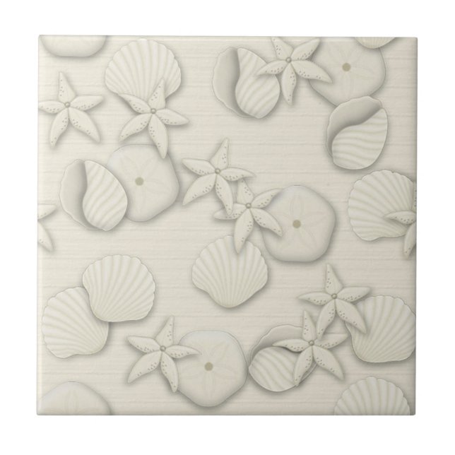 Ivory Seashells Ceramic Tile (Front)