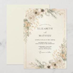 Ivory Serene Winter Botanical Wedding Invitation