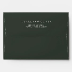 Ivory Serif Script Green Wedding Return Address Envelope