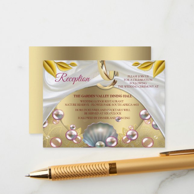 Ivory Silk, Gold Lace & Pearls and Marble Enclosure Card (Front/Back In Situ)