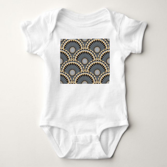 Ivory Silver: Circular Floral Tile. Baby Bodysuit (Front)