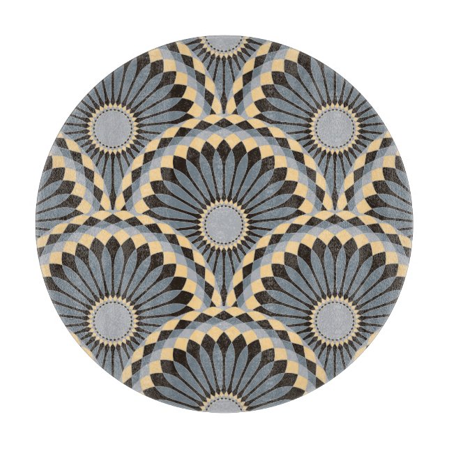 Ivory Silver: Circular Floral Tile. Cutting Board (Front)