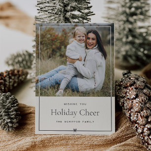 Ivory Simple Minimal Christmas Bow Photo Holiday Card