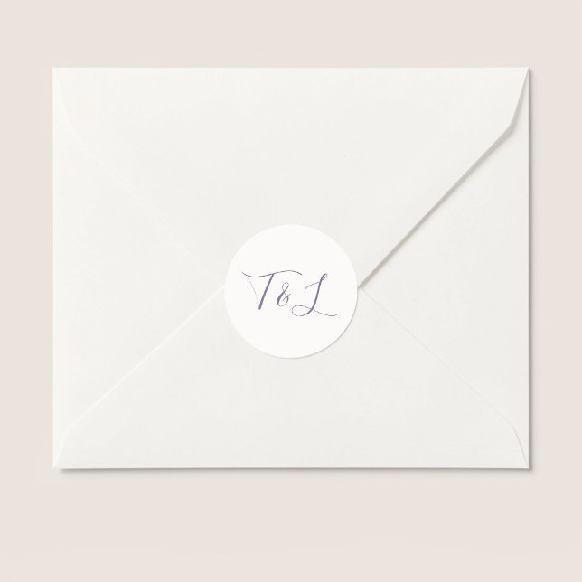 Ivory | Simple Minimal Script Initials Wedding  Classic Round Sticker (Creator Uploaded)