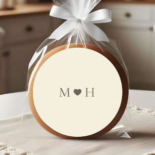 Ivory Simple Monogram Heart Wedding Favor Classic Round Sticker