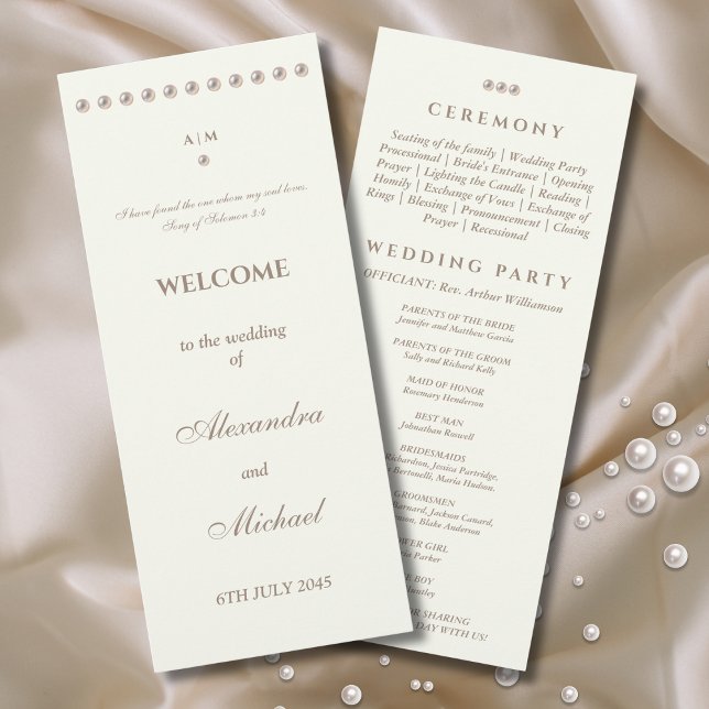 Ivory Simple Pearl Christian Wedding Program (Creator Uploaded)