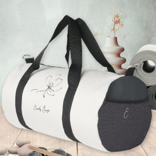 Ivory Slate Grey Floral Line Art Minimalist Zen Duffle Bag