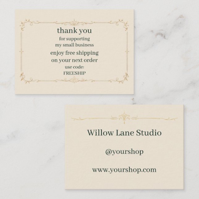 Ivory Small Business Free Shipping Insert Card (Front/Back)
