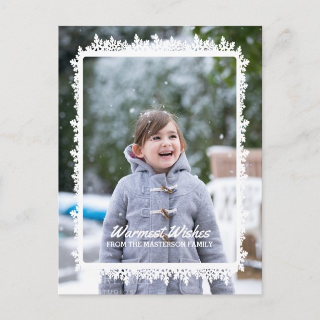 Ivory Snowflake Frame Holiday Photo Postcard (Front)