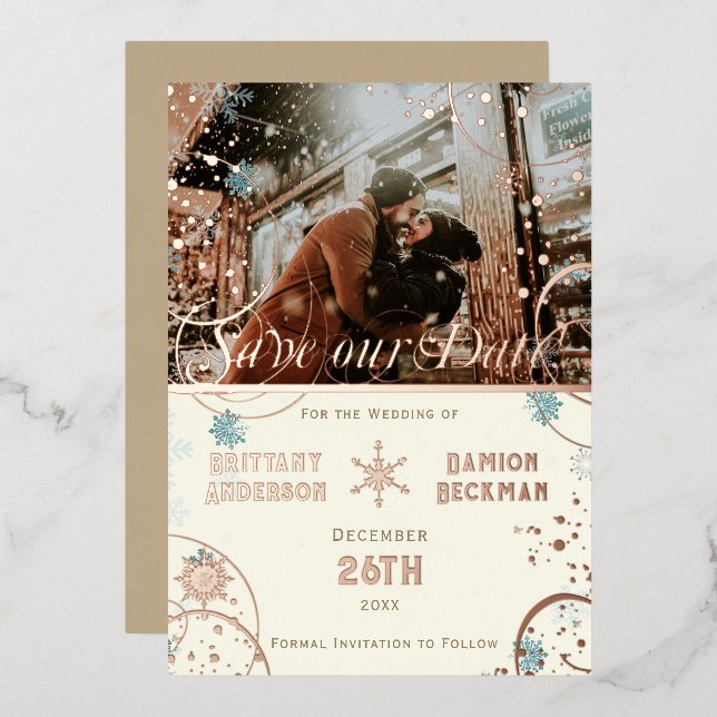 Ivory Snowflake Winter Wonderland Save the Date (Front/Back)