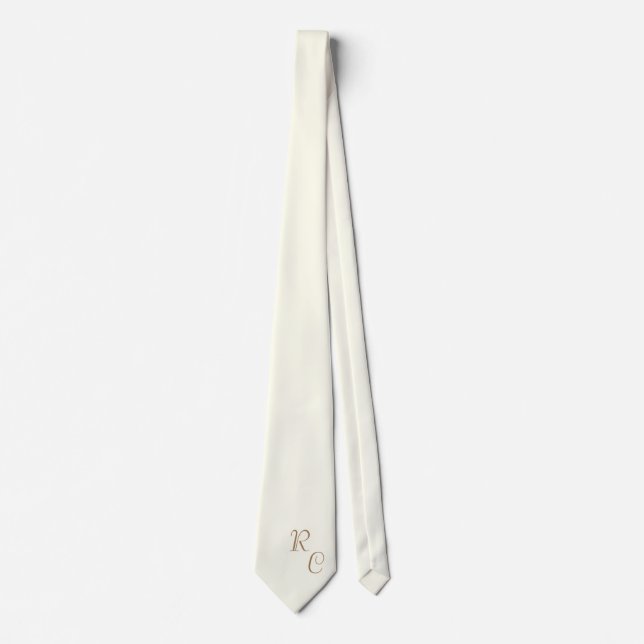 ivory solid colour -monogrammed tie (Front)