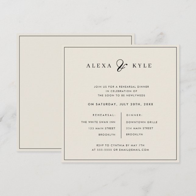 Ivory Square Rehearsal Dinner Invitation (Front/Back)