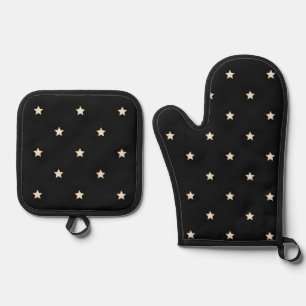 Ivory Stars on Black Oven Mitt & Pot Holder Set