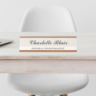 Ivory Striped Personalised Desk Name Plate