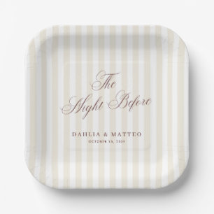 Ivory Stripes The Night Before Rehearsal Dinner Paper Plate