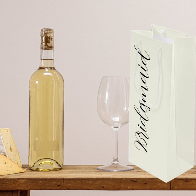 Ivory Stylized Script Wedding Bridesmaid Wine Gift Bag (In Situ)