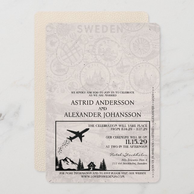 Ivory Sweden Passport Wedding Invitation (Front/Back)