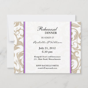 Ivory Swirl Rehearsal Dinner Card with Purple