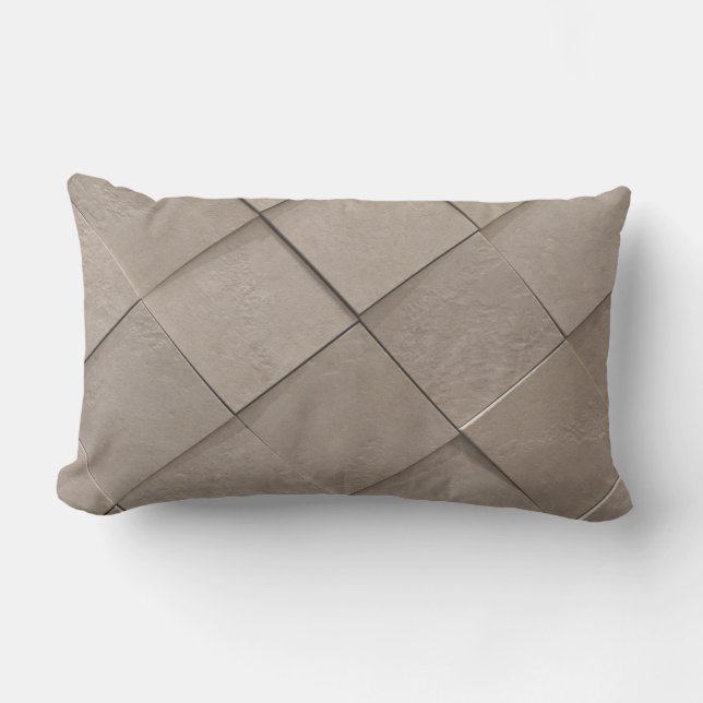 Ivory tan sand beige tile square pattern lumbar cushion (Front)