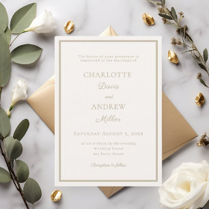 Ivory tapue elegant minimalist wedding invitation
