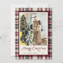 Ivory Tartan Merry Christmas Family Photo Holiday